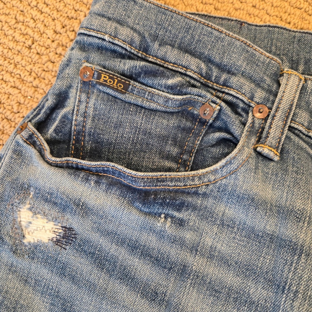 Polo Ralph Lauren Sullivan Slim Distressed Jeans Mens 34x34 Medium Wash Denim - Picture 5 of 14